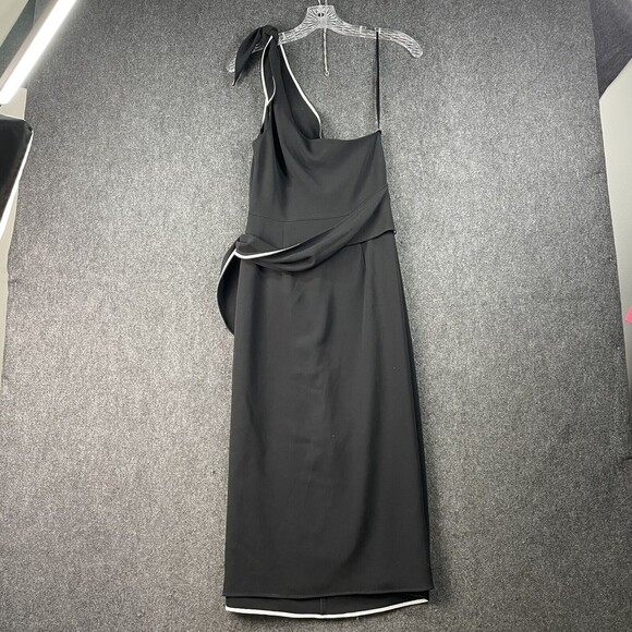 NWT Diane von Furstenberg Black One Shoulder Knot Scarf Faux Wrap Dress Size 0 - Picture 5 of 11